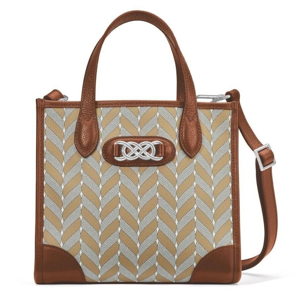 Brighton Interlok BRITTEN Small Tote Bourbon Brown Herringbone MSRP $395 NWT
